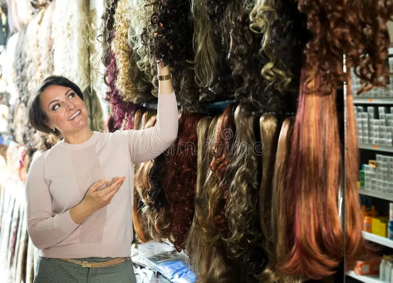 smiling-female-customer-selecting-clip-hair-beautiful-extension-store-87401165